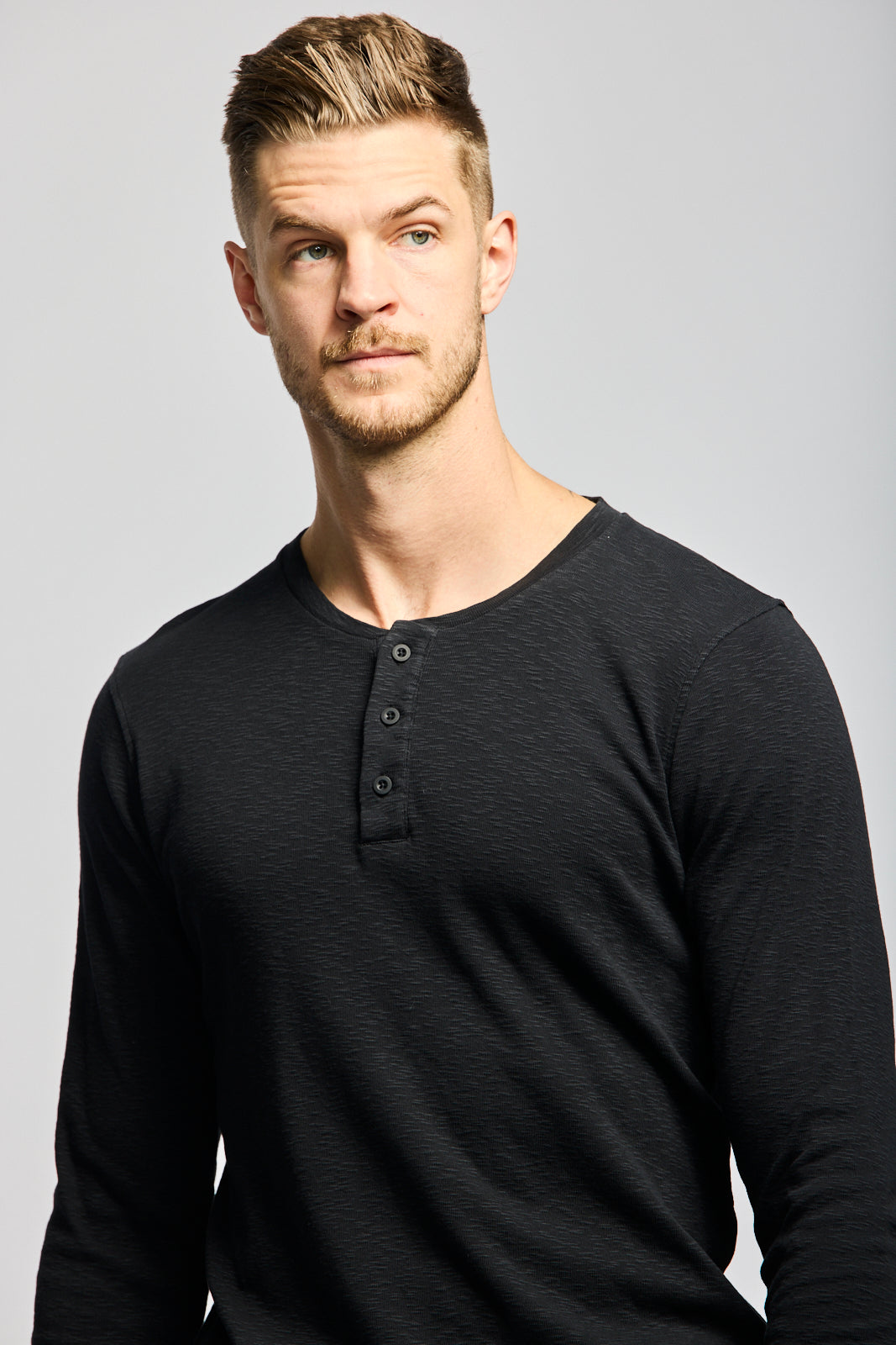 Easy Mondays T Shirt LS Henley Slub Black-Men&#39;s T-Shirts-Howard-Surrey-Canada