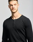 Easy Mondays T Shirt LS Henley Slub Black-Men's T-Shirts-Howard-Surrey-Canada