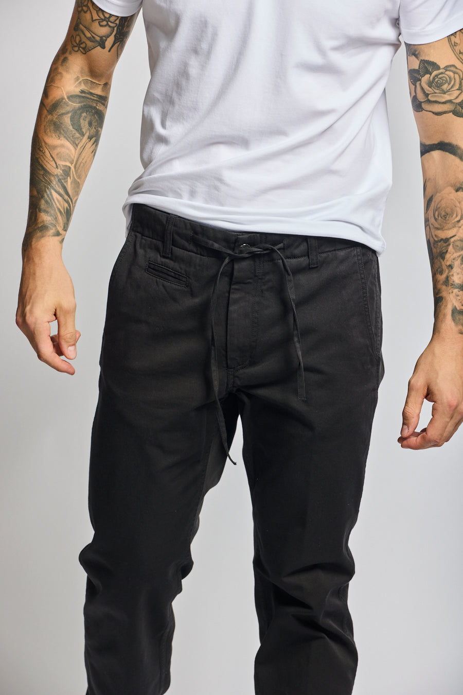 Easy Mondays Drawstring Chino Black-Men's Pants-Howard-Surrey-Canada