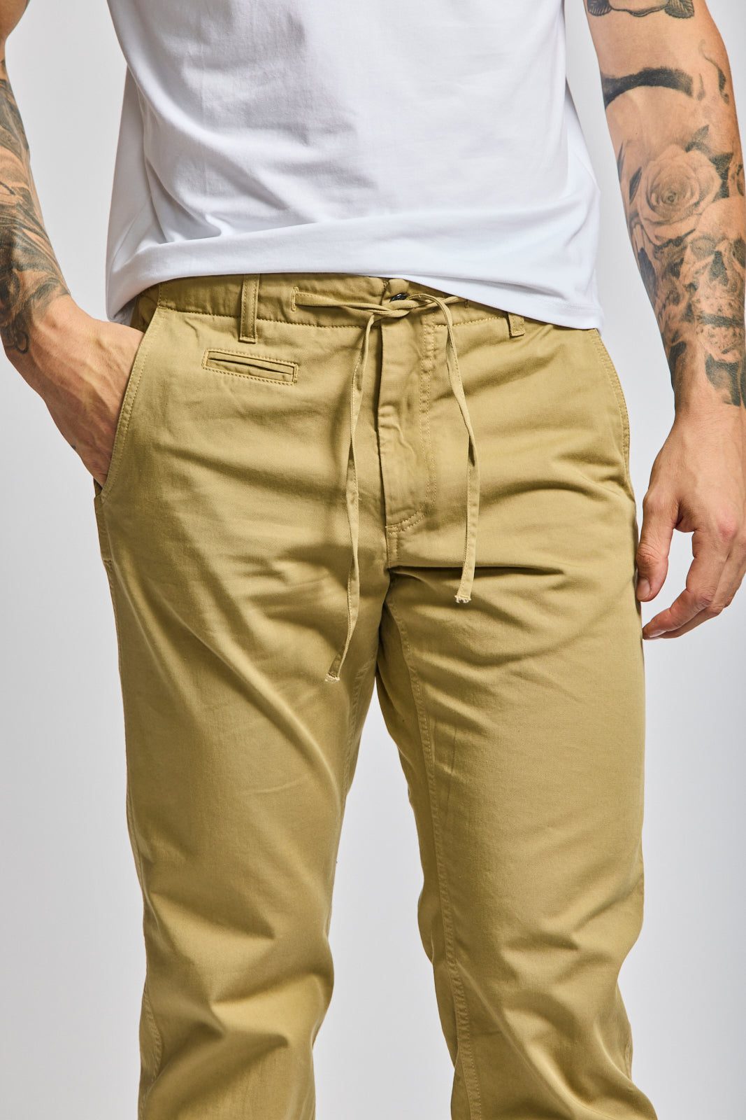 Easy Mondays Drawstring Chino Khaki-Men's Pants-Howard-Surrey-Canada