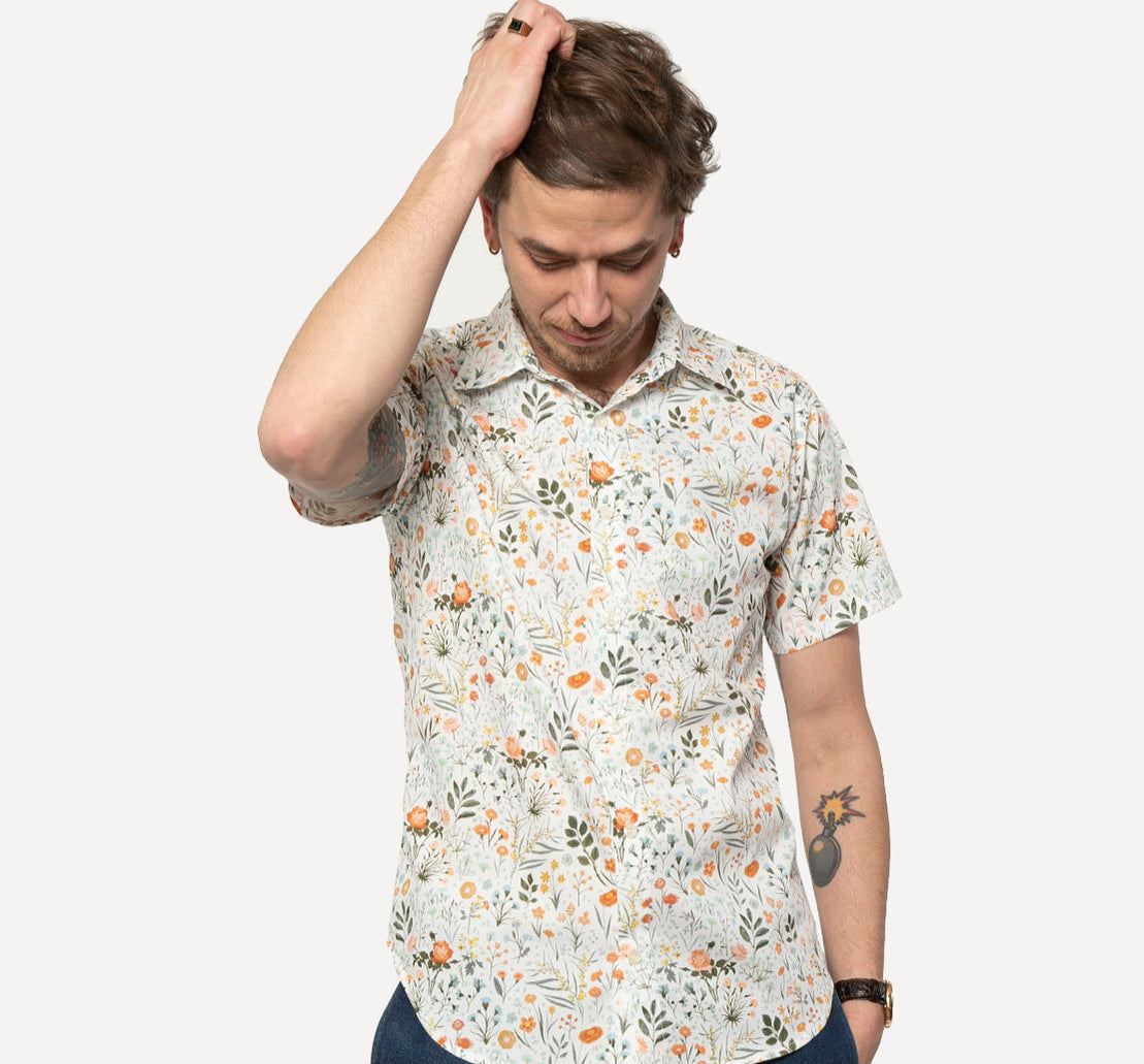 18Waits Short Sleeve Dylan Shirt Garden Days-Men's Shirts-Howard-Surrey-Canada