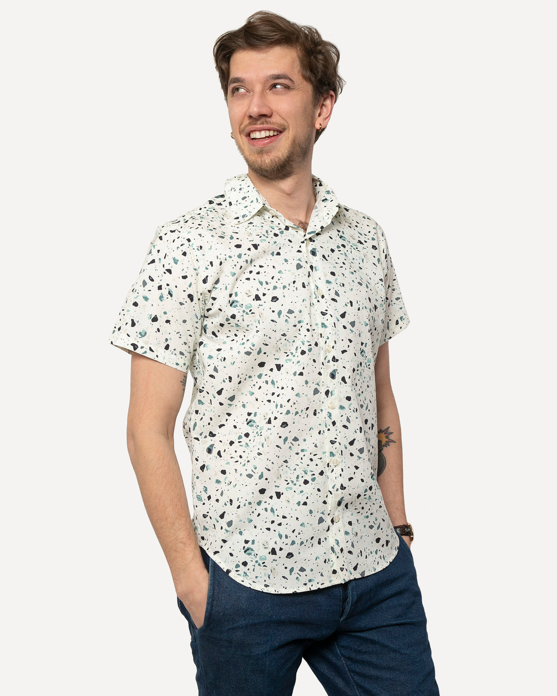 18Waits Short Sleeve Dylan Shirt Teal Terrazo-Men's Shirts-Brooklyn-Vancouver-Yaletown-Canada