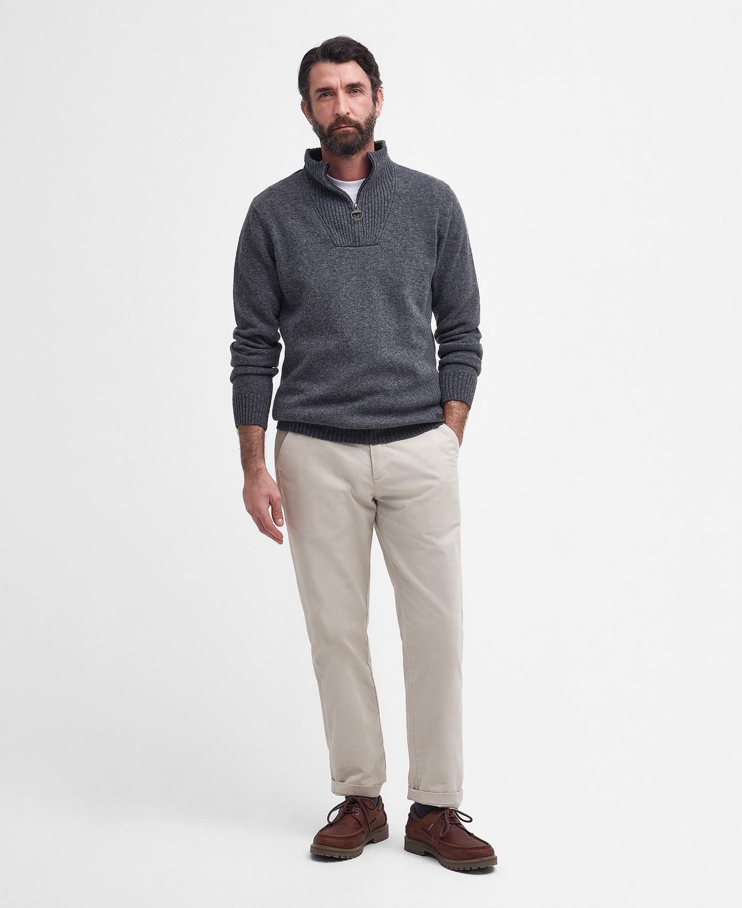 Barbour Nelson Essential Half Zip Jumper Storm Grey-Men&#39;s Sweaters-Howard-Surrey-Canada