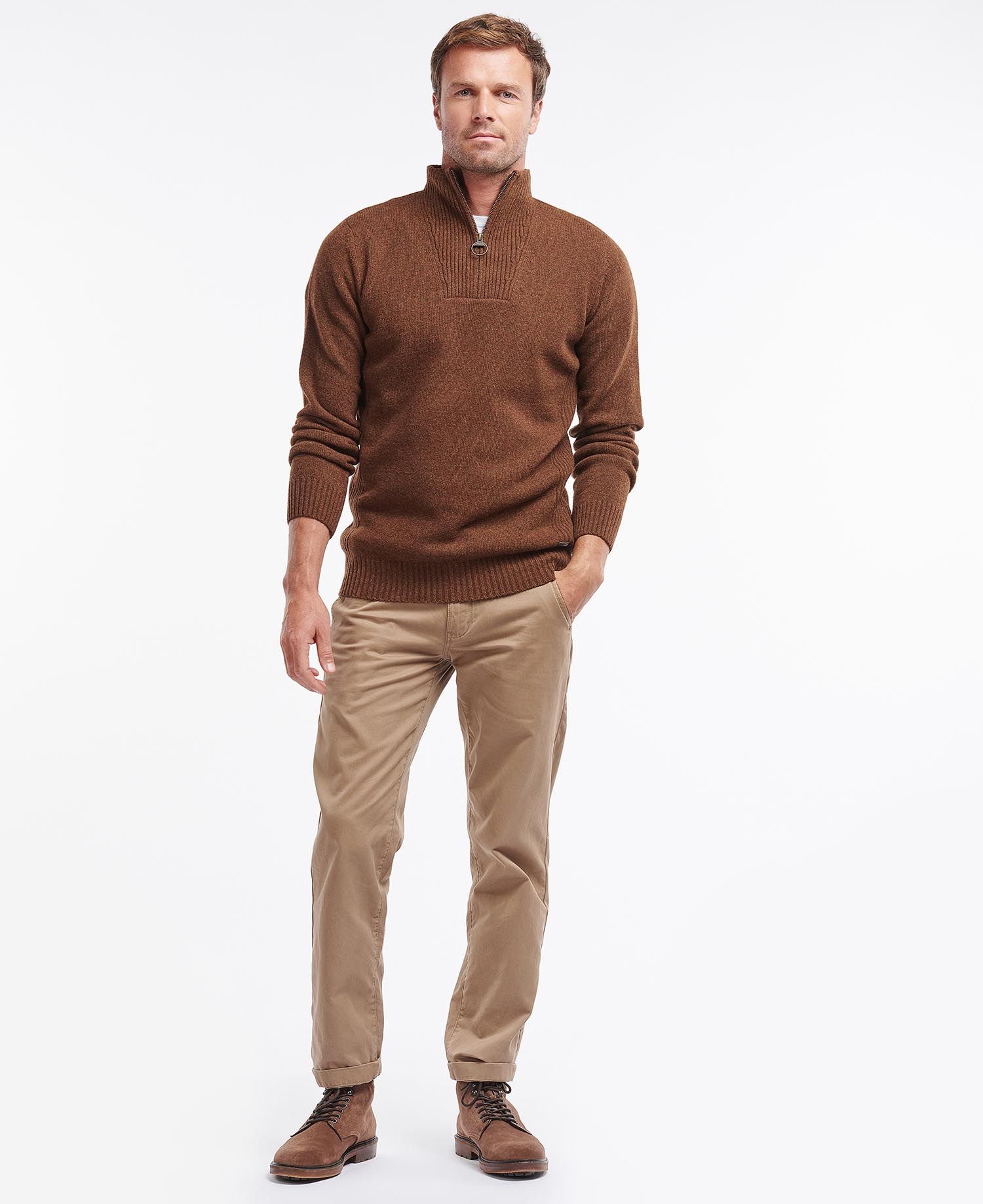 Barbour Sweater Nelson Essential Half Zip Jumper Dark Sand-Men&#39;s Sweaters-Howard-Surrey-Canada