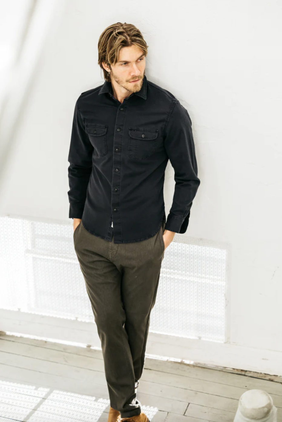 Kato Shirt The Brace LS Oxford St. Black-Men's Shirts-Howard-Surrey-Canada