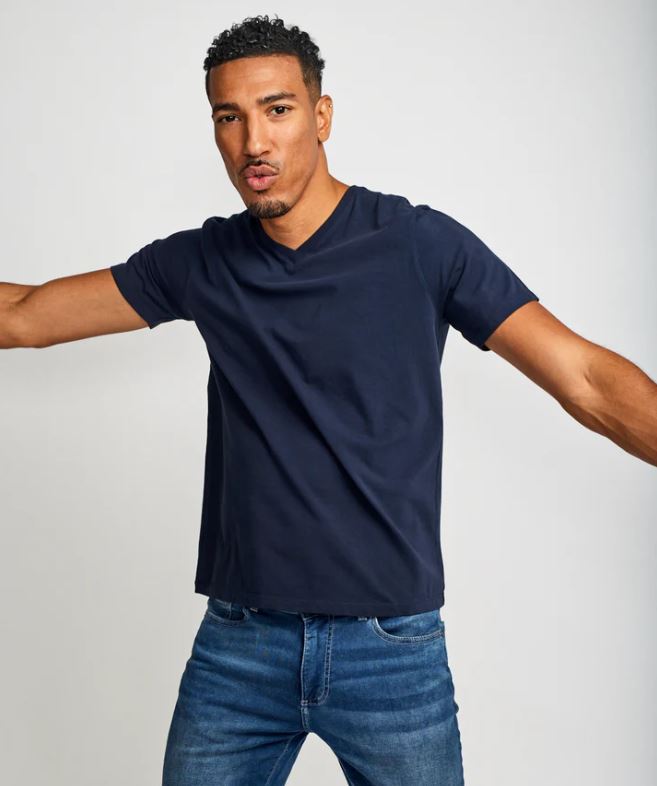 Easy Mondays V-Neck SS Cotton T-Shirt Navy-Men&#39;s T-Shirts-Brooklyn-Vancouver-Yaletown-Canada