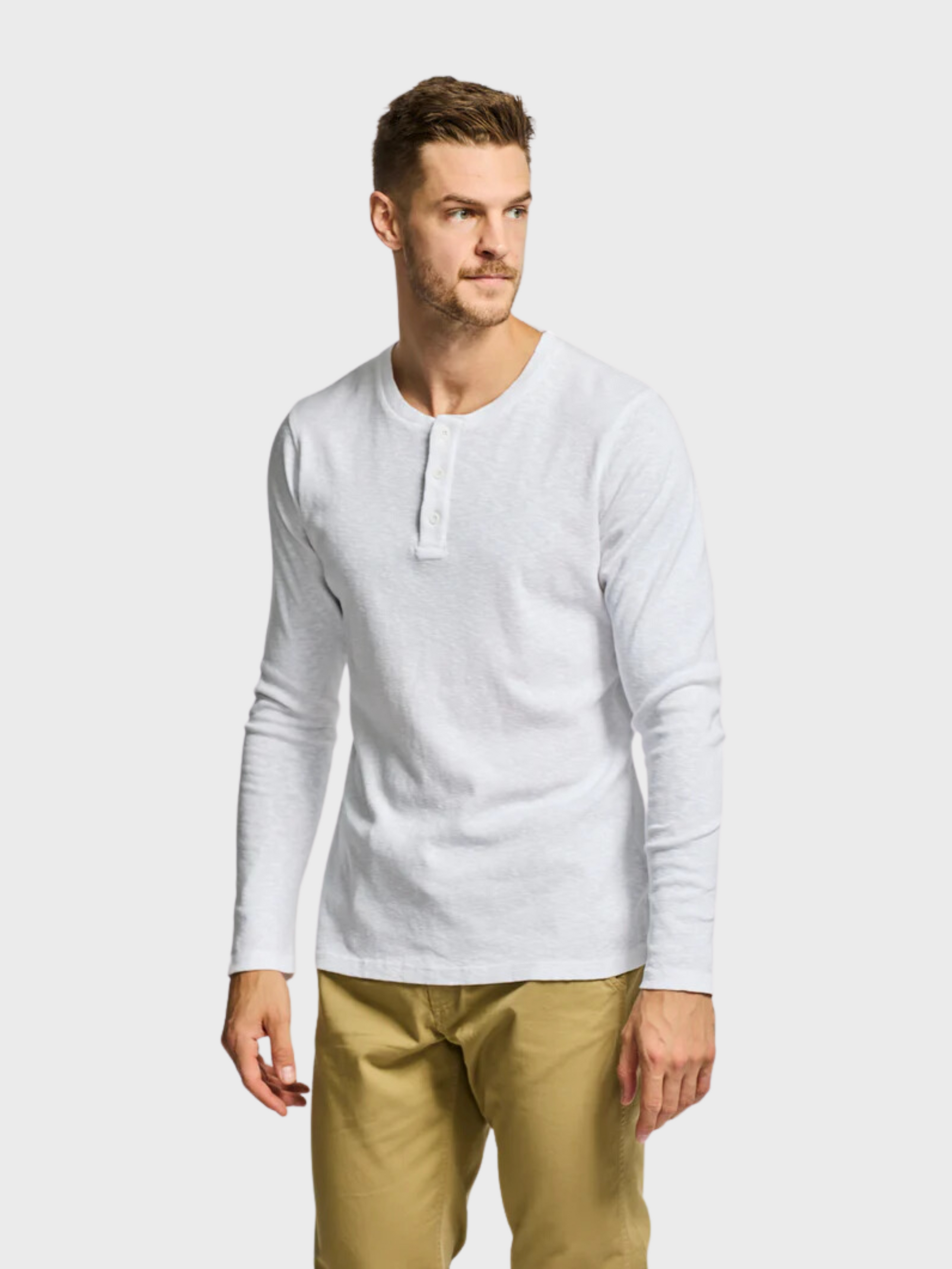 Easy Mondays LS Henley Slub White-Men's T-Shirts-Howard-Surrey-Canada