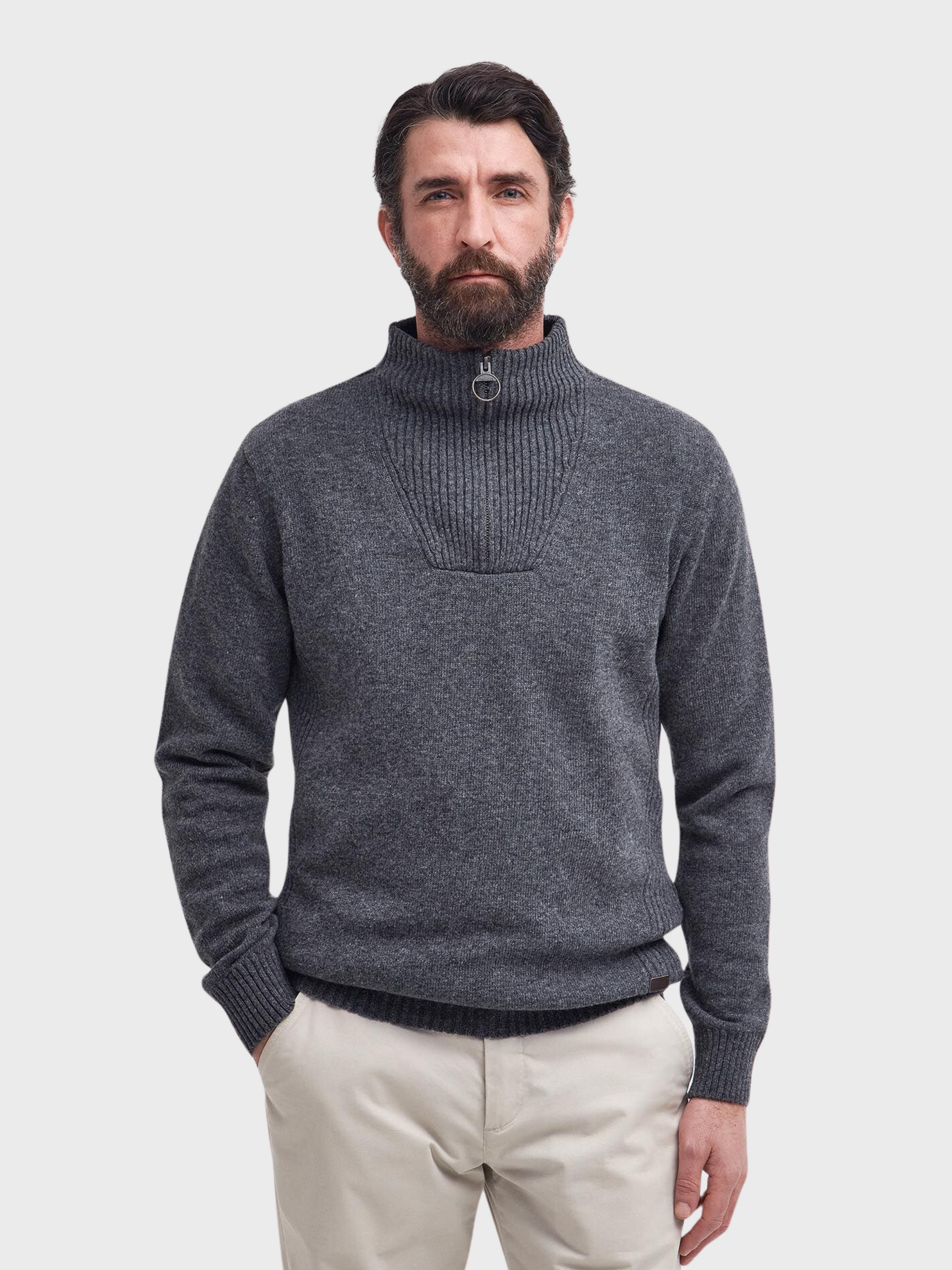 Barbour Nelson Essential Half Zip Jumper Storm Grey-Men's Sweaters-Howard-Surrey-Canada