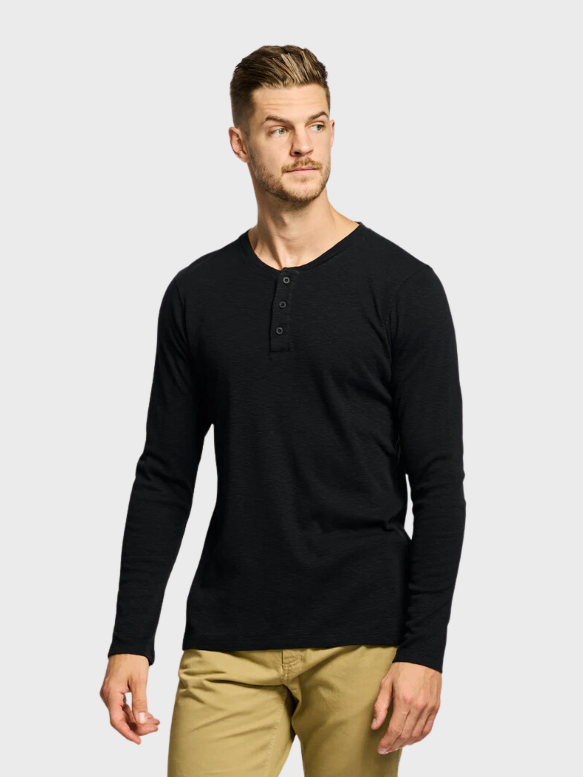 Easy Mondays T Shirt LS Henley Slub Black-Men's T-Shirts-Howard-Surrey-Canada