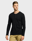 Easy Mondays T Shirt LS Henley Slub Black-Men's T-Shirts-Howard-Surrey-Canada