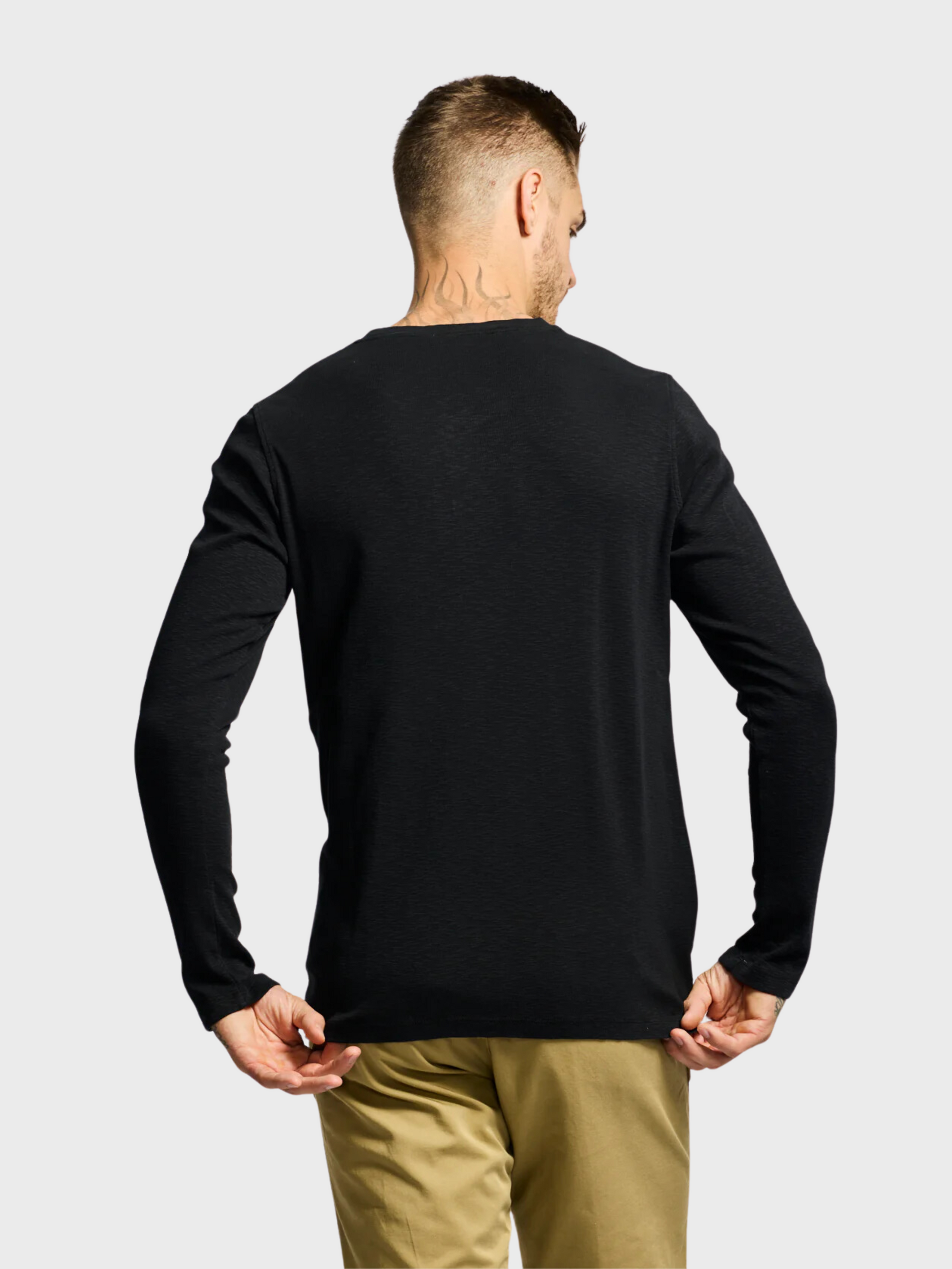 Easy Mondays T Shirt LS Henley Slub Black-Men's T-Shirts-Howard-Surrey-Canada