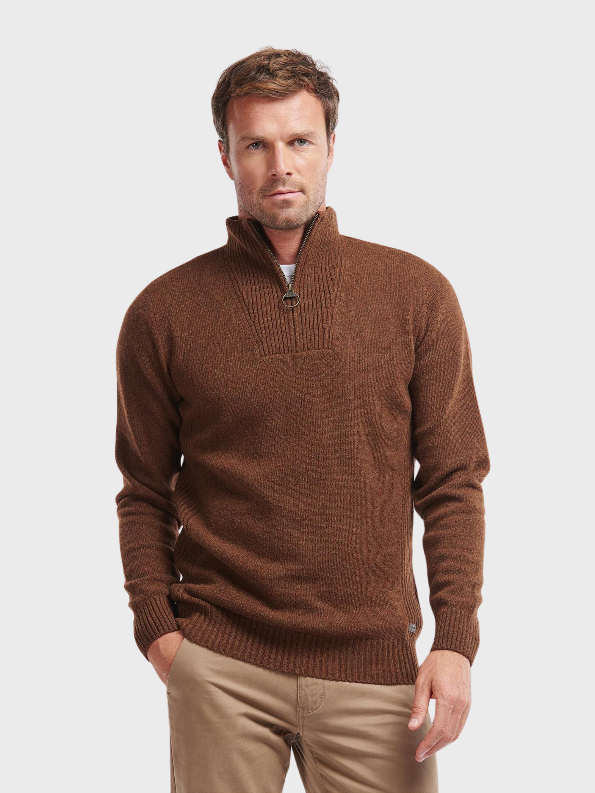 Barbour Sweater Nelson Essential Half Zip Jumper Dark Sand-Men's Sweaters-Howard-Surrey-Canada