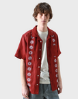Far Afield Stachio SS Shirt - Sol Stripe Embroidery Deep Red-Men's Shirts-Brooklyn-Vancouver-Yaletown-Canada
