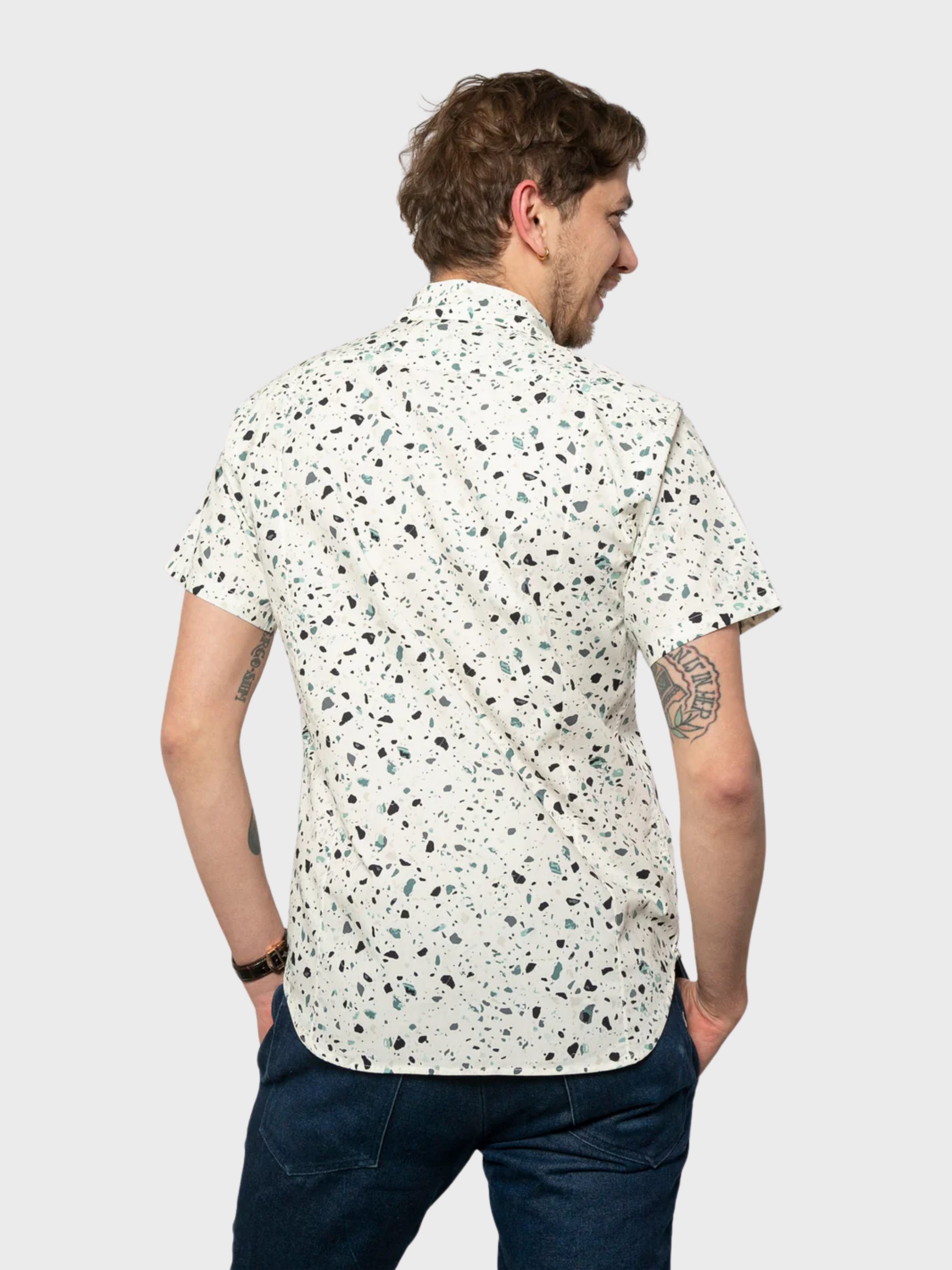 18Waits Short Sleeve Dylan Shirt Teal Terrazo-Men's Shirts-Brooklyn-Vancouver-Yaletown-Canada