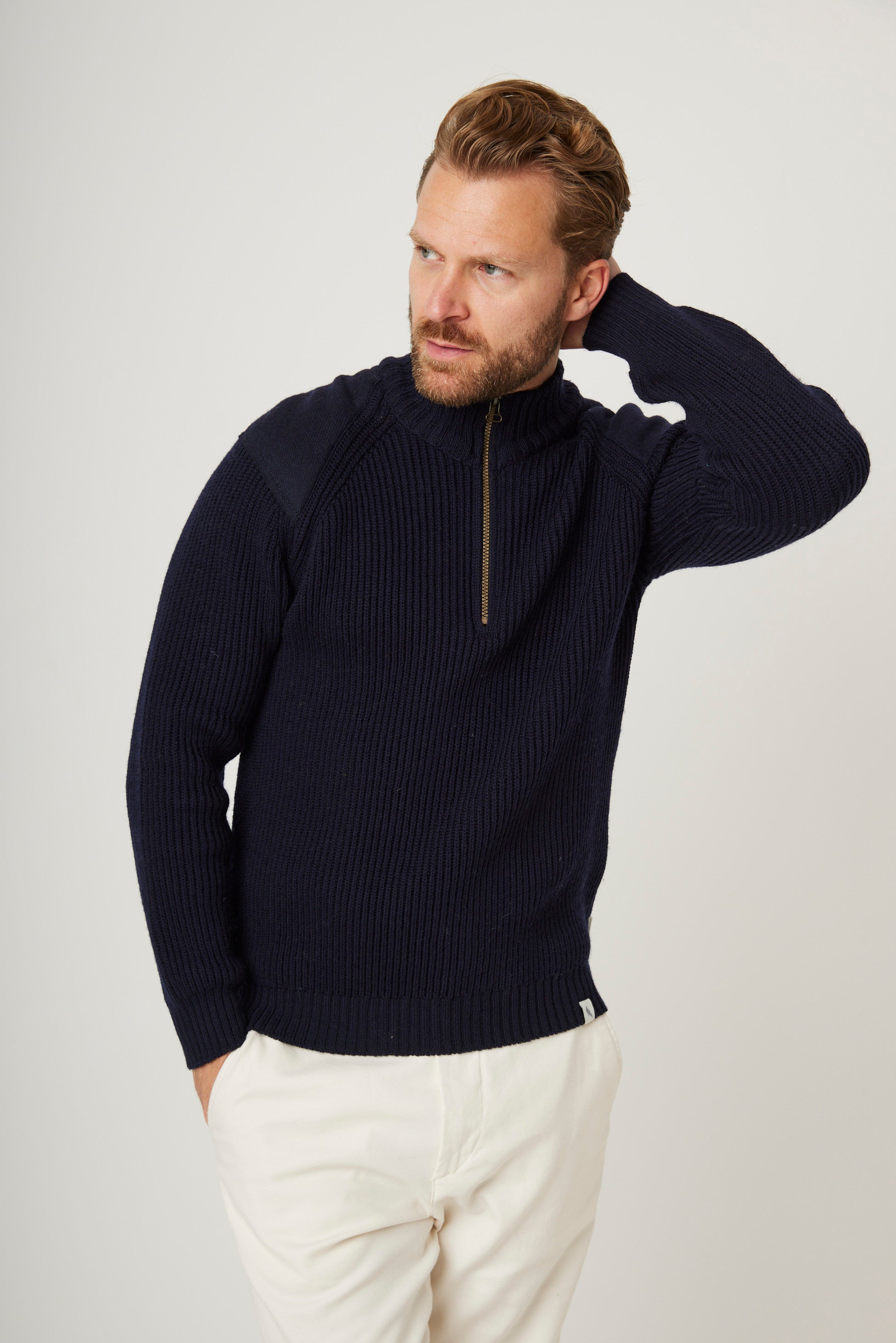 Peregrine Sweater Foxton Zip Neck Navy-Men's Sweaters-Howard-Surrey-Canada