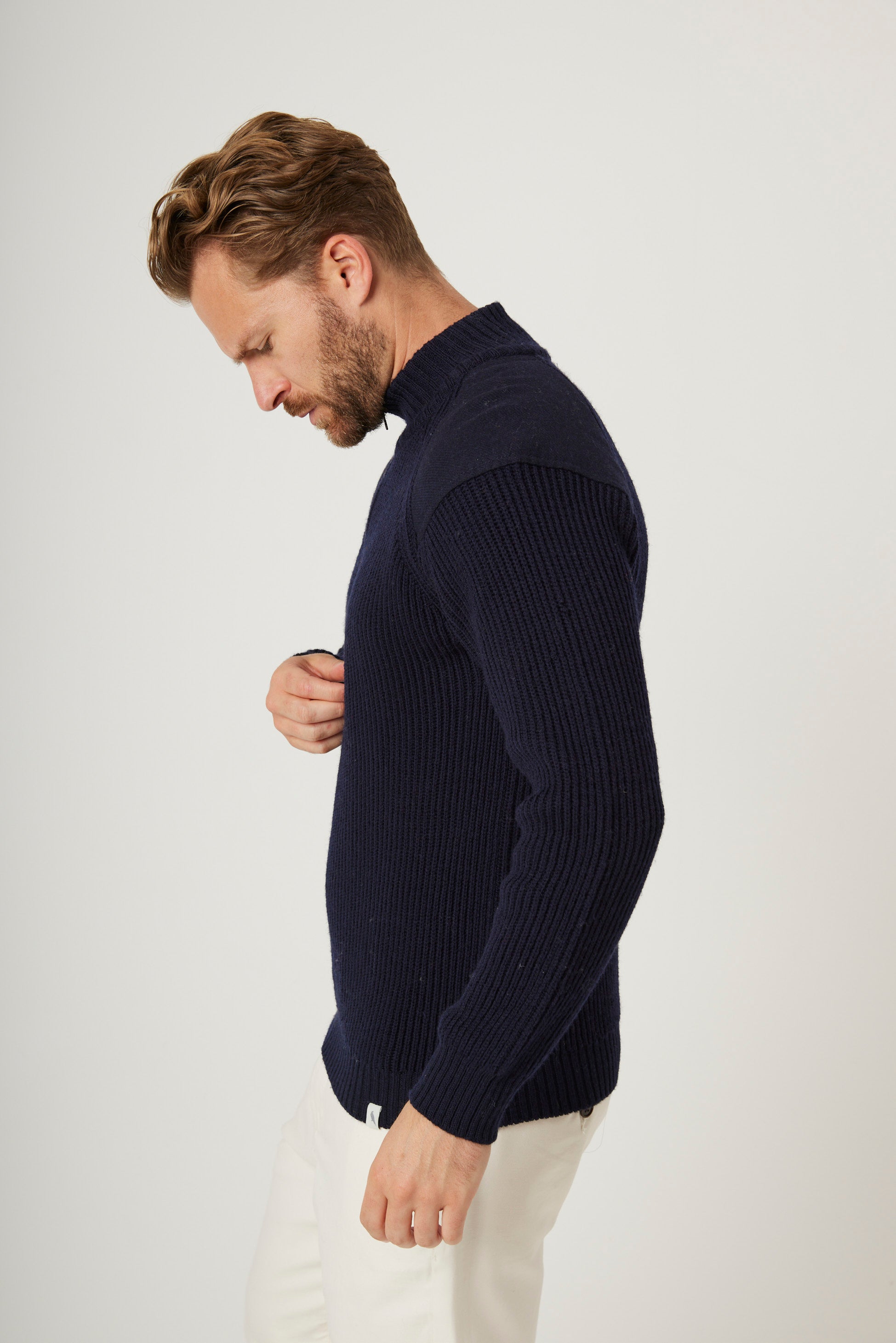 Peregrine Sweater Foxton Zip Neck Navy-Men&#39;s Sweaters-Howard-Surrey-Canada