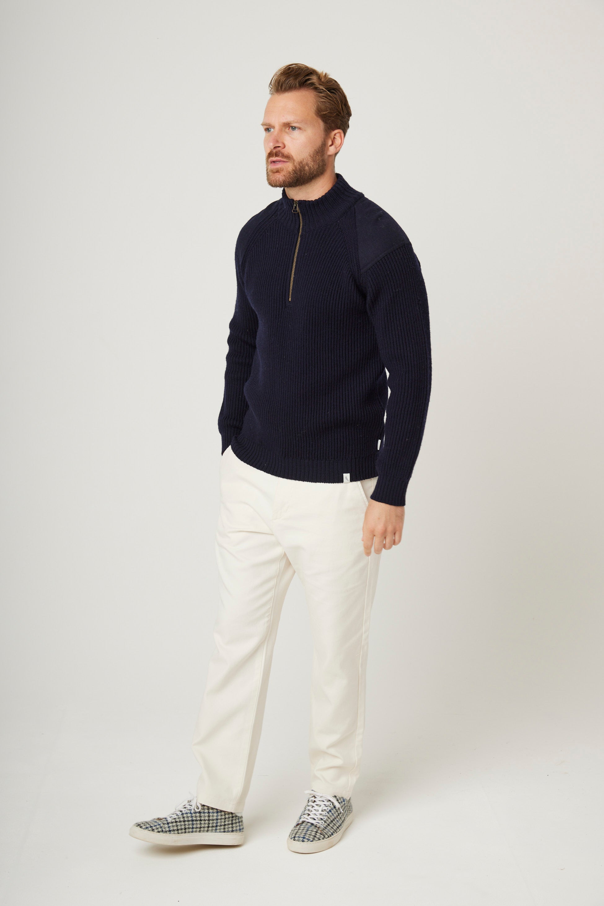 Peregrine Sweater Foxton Zip Neck Navy-Men&#39;s Sweaters-Howard-Surrey-Canada